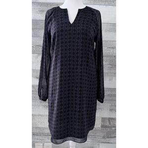 Cabi Harlequin Diamond Shift Dress Lined Purple Black Long Sleeve Womens Small